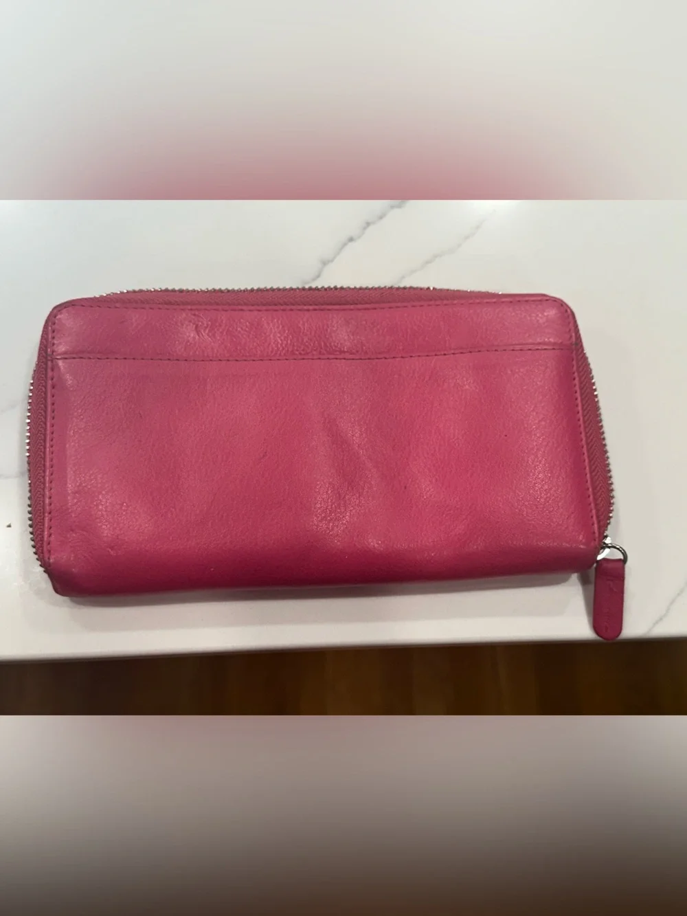 Barney’s Pink Leather Zip-Around Wallet preppy quiet luxury